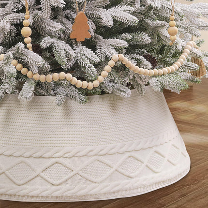 Christmas Tree Knitted Collar Skirt Beige for Holiday Home Party Decoration