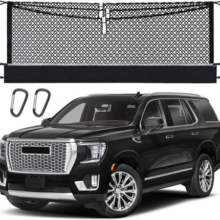 3-Layer Cargo Net for Chevrolet Tahoe & Suburban, GMC Yukon & Yukon XL, Cadillac Escalade 2021-2026, Zipper Bag Trunk Net for SUV, Heavy Duty Oxford Cargo Organizer Storage Nets with Carabiners