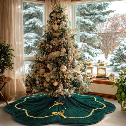 Red 48 Inch Christmas Tree Skirt Velvet Scallop Ddge