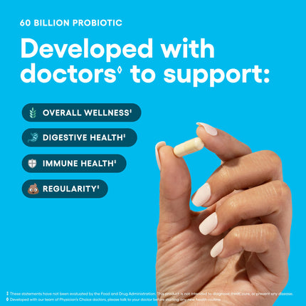 Probiotics 60 Billion CFU 10 Strains formula ingredients label close-up 30ct bottle