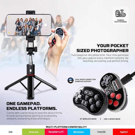 FANTECH Mini Retro Bluetooth Controller Keychain Sized Portable Gamepad for Nintendo Switch, PC, Android and macOS (gray)