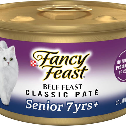 Purina Fancy Feast Senior Wet Cat Food 7 Years Plus Beef Feast Pate - (Pack of 24) 3 oz. Cans
