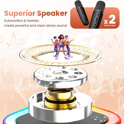 Mini Karaoke Machine for Kids Adults, 2026 TOP Birthday Gifts for Girls Boys 3,4,5,6,7,8+Year Old Toddler Toys, Portable Bluetooth Speaker with 2 Wireless Karaoke Microphones Player (Black)