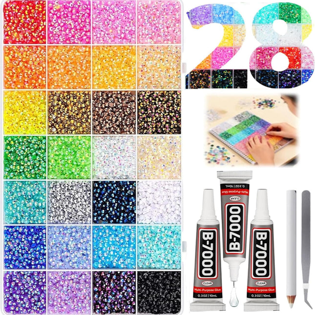 Multicolor High-Gloss Resin Flatback Rhinestones (3mm) with 3Pcs B7000 Jewelry Glue - DIY Bedazzling Kit for Diamond