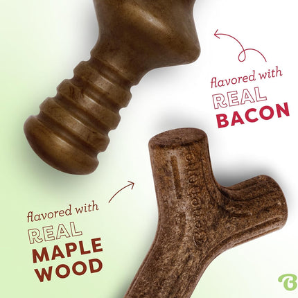 Benebone 2-Pack Maplestick/Zaggler Durable Dog Chew Toys, Real Bacon, Real Maplewood, Made in USA, Tiny, Extra Small, Brown