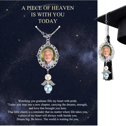 Graduation Memorial Tassel Charm 2026, Graduation Tassel Photo Charm with Angel Wings, Graduation Cap Picture Charms Accessories, Meaningful Graduation Gift for Her Class of 2026