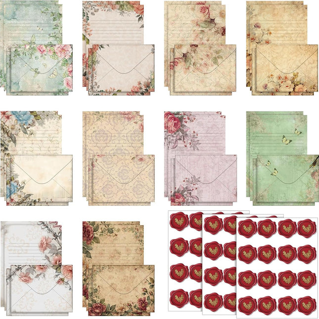 160 Pcs Stationery Paper Set 50 Double Sided Stationery Papers with 50 Matching Envelopes and 60 Round Dot Sticker, 10
