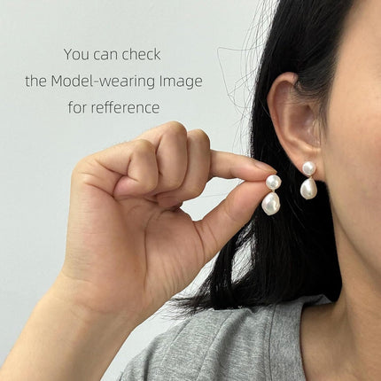 Handmade Freshwater Cultured White Baroque Pearl Dangling Drop Earrings for Women, 14K Gold Plated