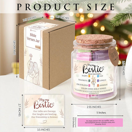 Bestie Bible Verses Jar – Christian Scripture Encouragement Jar, Color Coded Bible Verses, Faith Based Friendship Gift for Women