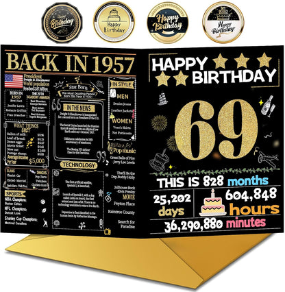 69th Birthday Card with Envelope - Back in 1957