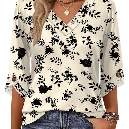 3/4 Length Sleeve Womens Tops Dressy Casual Blouses V Neck T Shirts Summer Tops Spring Outfits Loose Fit