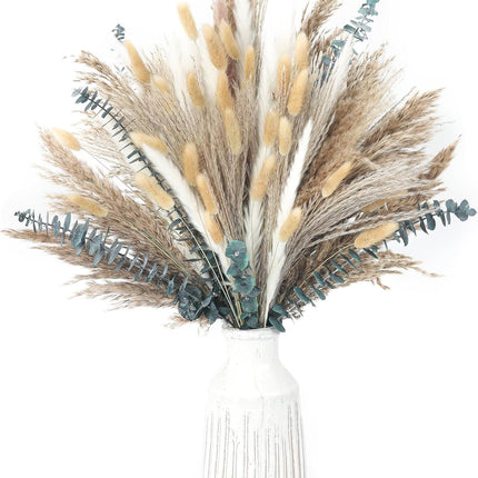 xin's convey 120 PCS Dried Pampas Grass, Dried Flowers, Reed Grass Bouquet for Bohemian Flowers Home Table Wedding Decoration, Rustic Farmhour.(Light Brown)