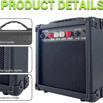 SUSEN Electric Guitar Amp 20 Watt Amplifier Portable Amp with Headphone Input Gain Powe Including Professional Noise Reduction Cable