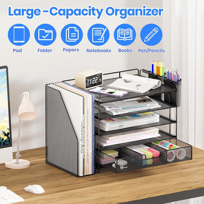 Black 5-Tier Desk Organizer with Drawer and Pen Holder - photo 4