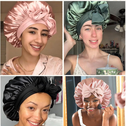 YANIBEST Adjustable Satin Bonnet for Sleeping Women Double Layer Hair Wrap Reduce Friction Prevent Frizz Natural Curly Hair