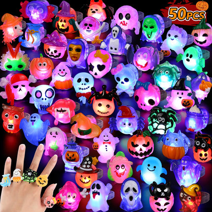 50pcs 3D Halloween Toys Light Up Ring Gifts Halloween Party Favors
