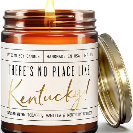 Kentucky Gifts, Kentucky Decor for Home - 'There's No Place Like Kentucky Candle, w/Tobacco, Vanilla & Kentucky Bourbon I Kentucky Souvenirs I Kentucky State Gifts I 9oz Jar, 50Hr Burn, USA Made