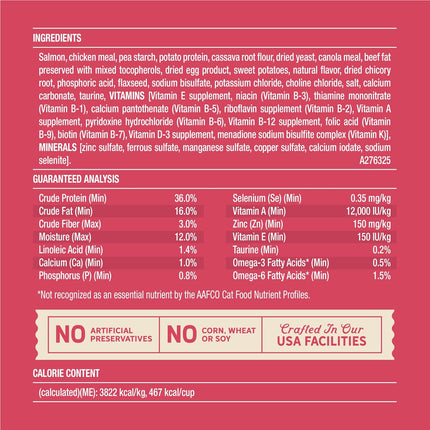 Merrick Purrfect Bistro Grain Free Salmon and Sweet Potato Recipe Natural Dry Cat Food for Adult Cats, High Protein, Outdoor or Indoor Cat Food - 4 lb. Bag