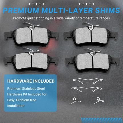 Brake Pads Rear Set Compatible with Chevy Cobalt, Ford Focus Escape, Jaguar S-Type Super V8 Vanden Plas, Mazda 3 5, Saab 9-3, Vol-vo C30 C70 S40 V50 Rear Brakes Semi-Metallic D1095