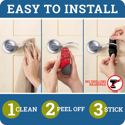 Door Lever Lock (2 Pack) Prevents Toddlers from Opening Doors. 3.25" L * 1.5" W * 4.5" H Easy One Hand Operation for Adults. Durable ABS with 3M Adhesive Backing. Simple Install, Black
