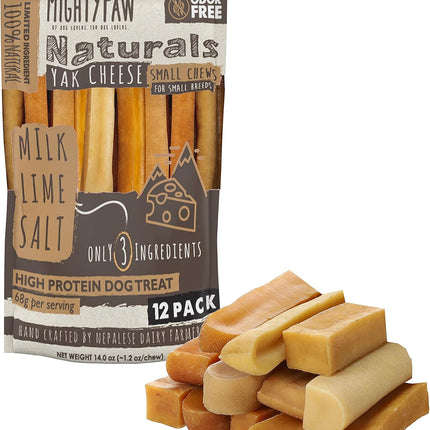 Mighty Paw Yak Cheese Chews for Dogs | All-Natural Long Lasting Pet Treats. Odorless and Great for Oral Health. Limited-Ingredient Chews for Puppies & Power-Chewers (Small, 12 Pack)