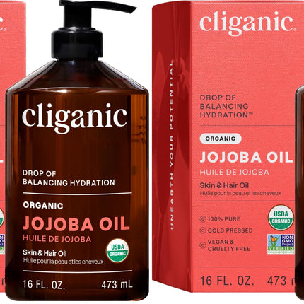 Aceite de jojoba orgánico, 100% puro prensado en frío para rostro y cabello, 4oz
