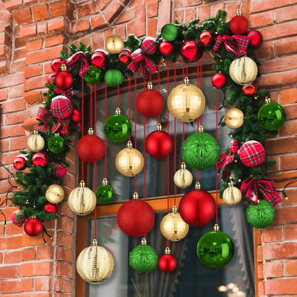36 Pcs Christmas Balls Ornaments for Ceiling, Red, Green, Gold