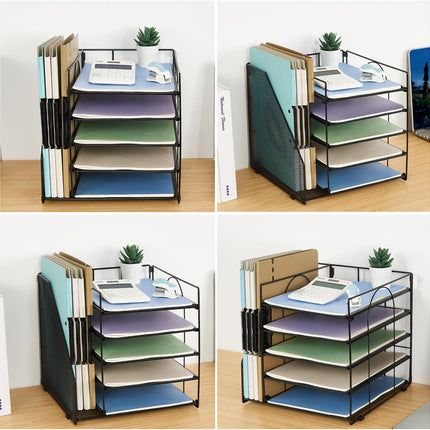 LEKETREE Desk Organizers and Accessories, 5-Tier Paper Letter Tray Organizer with File Holder, Desktop Organizer for Office Supplies (Black)