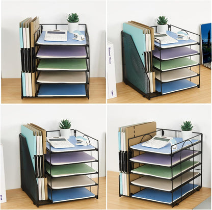 5-Tier Black Desk Organizer with Paper Letter Tray and File Holder - photo 5