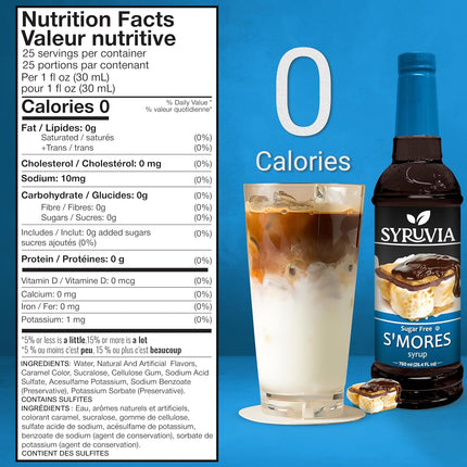Syruvia Sugar Free Coffee Syrup, S'mores Flavored Syrup for Drinks, Lattes, and Desserts – 25.4 fl oz