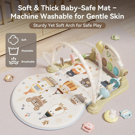 Baby Play Gym Mat - Funny Play Piano Activity Playmat with 5 Infant Learning Detachable Toys for Sensory Development, Music and Lights Tummy Time Mat Newborns Gifts for 0-12 Months