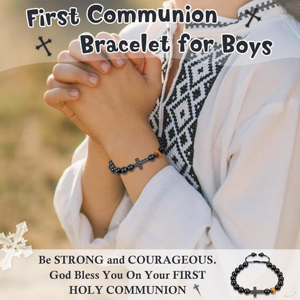 Trinckle Cross Bracelet for Boys First Communion Gifts, Joshua 1 9 Cross Bracelet Men, First Holy Communion Gifts for Teen Boy, Jesus Easter Christian Catholic Confirmation Gift for Son Nephew