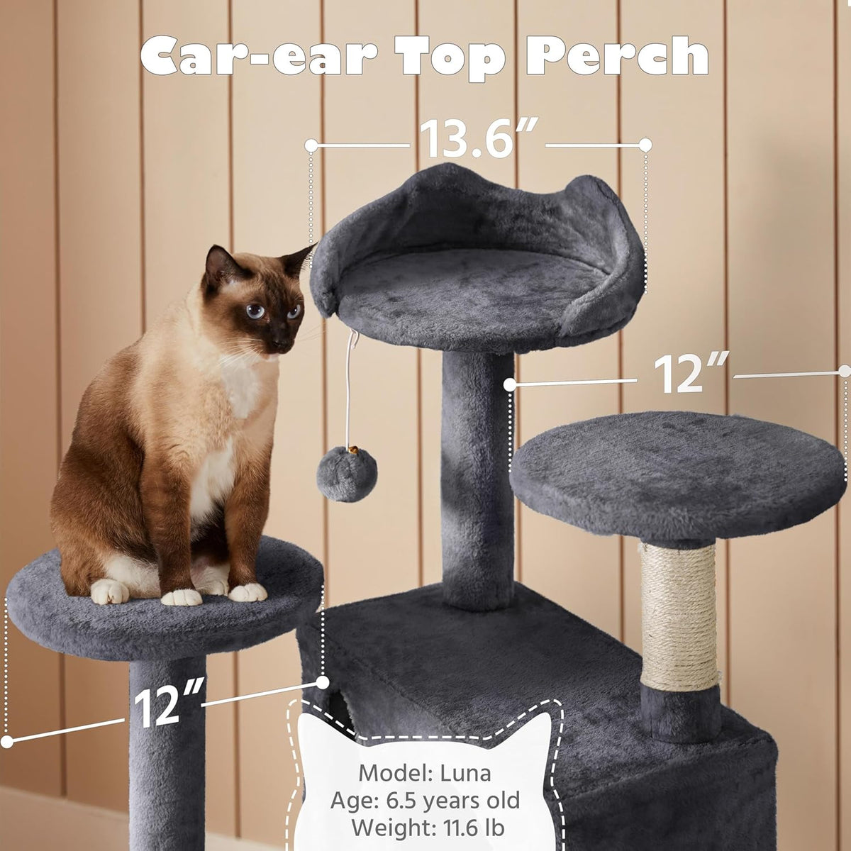 54in Cat Tree, Multi-Level Cat Tower with Spacious Kitten-ear Perch, 2 Cozy Caves, Scratching Posts - photo 5