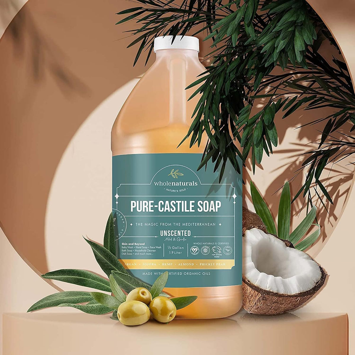 Pure Castile Soap Liquid, EWG Verified & Certified Palm Oil Free Unscented, Natural, Mild & Gentle - photo 3