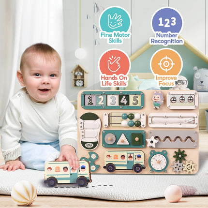 KALOTOYS Large Montessori Busy Board for Baby & Toddlers 1-3 — 17-Inch Wooden Sensory Activity Board — Fine Motor Skills & Early Learning Educational Toy for 1 2 3 Year Old, Travel Friendly & Safe