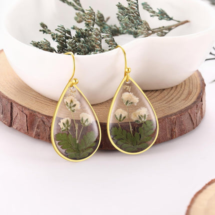 AUNTESIGN Forget-Me-Not and Queen Anne's Lace Pressed Wildflower Earrings | Pressed Flower Earrings | Handmade Drop and Dangle Earrings | Easter Gift for Woman
