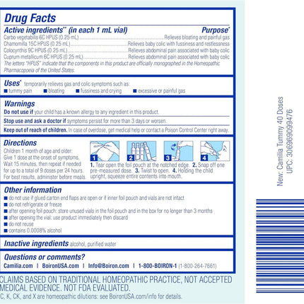 Boiron Camilia Tummy Drops 40 Count (Pack of 2) Bundle with Pen for Colic, Painful Gas, Bloating, & Fussiness - Sterile and Non-Drowsy Liquid Doses