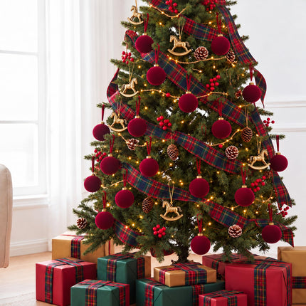 15 Pcs Velvet Christmas Balls, Burgundy