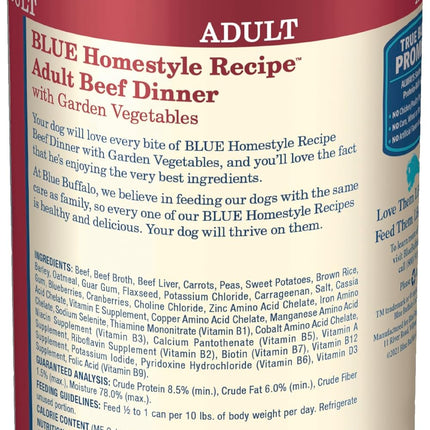 Blue Buffalo Homestyle Recipe Adult Wet Dog Food, Made with Natural Ingredients, Beef Dinner with Garden Vegetables, 12.5-oz Cans (12 Count)