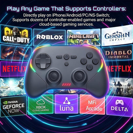 Megadream Phone Controller for PC/Switch 2|Swith/Android/iPad/Tablet/iPhone Controller - RGB light - Hall Effect Trigger/Joystick - Call of Duty, Roblox, Genshin Impact, Direct Play