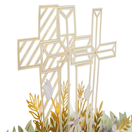 Hallmark Paper Wonder Religious Pop-Up Card (Rejoice, Gold Cross with Purple Flowers) for Easter, Confirmation, First Communion