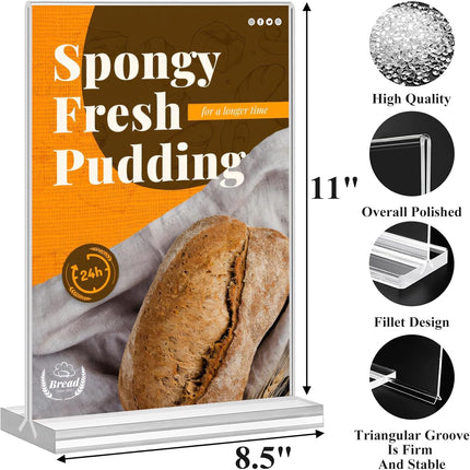 8.5x11 Acrylic Sign Holder 3 Pack Vertical Clear Table Menu Signs Holder,