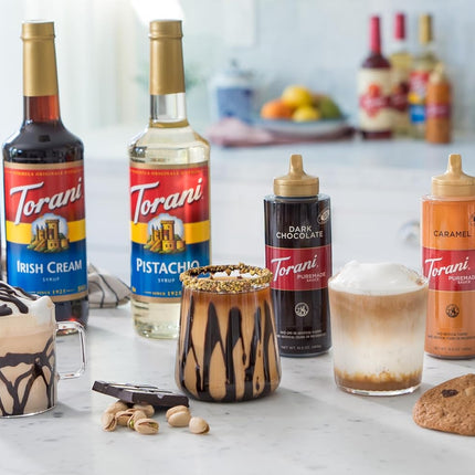 Torani Puremade Dessert & Drink Sauce Variety Pack, Chocolate Caramel, Dark Chocolate, White Chocolate & Caramel, 16.5 fl oz (Set of 4)
