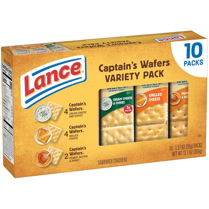 Lance Sandwich Crackers, Captain's Wafers, Variety Pack, 10 Individual Packs, 6 Sandwiches Each