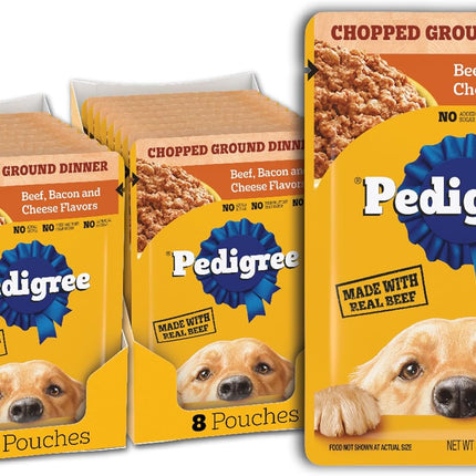 Pedigree Chopped Ground Dinner Wet Dog Food Pouches with Beef, Bacon, & Cheese Flavor, 3.5 oz Pouches, 16 Count