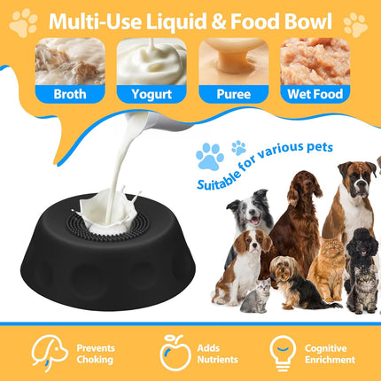 Homgaty Dog Licking Bowl with Rolling Ball - Slow Feeder Dog Lick Bowls for Yogurt Liquid Treat, Anti-Slip Entertained Bone Broth 5/6 Cup Pup Licking Toy for Large Medium Small Pet Cats Dietary Black