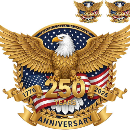 2Packs 250th Anniversary USA Car Window Decal Sticker, 1776-2026 American Flag Independence Day Patriotic Eagle Vinyl Decal for Car Truck Bumper Laptop Window