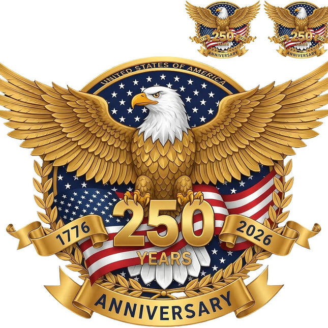250th Anniversary USA Patriotic Eagle Vinyl Decal Stickers, 2-Pack