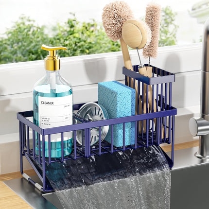 Sink Caddy Sponge Holder for Kitchen with Brush Holder and Stainless Steel Self Drain Tray, Rustproof Kitchen Sink Organizer for Sponge, Soap Dispenser Storage Accessories