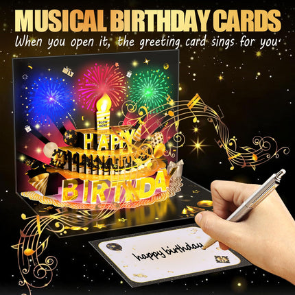 Pop Up Birthday Cards for Men, LED Light & Music Blow The Candle